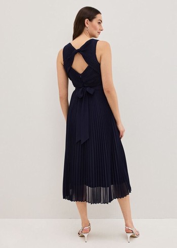 Phase Eight Cressida Pleated Dress Navy Australia | ZR8167403